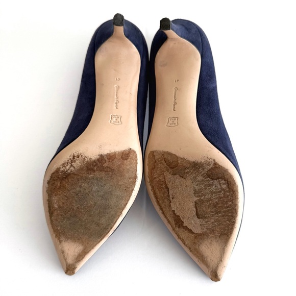 GIANVITO ROSSI NAVY BLUE SUEDE POINY TOE HIGH HEEL PUMPS - Picture 7 of 9